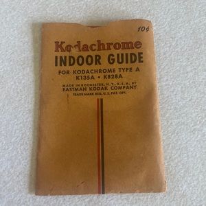 Vintage Eastman Kodak Company USA Kodachrome Indoor Guide for Type A K135A-K828A